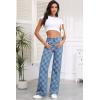 imageSidefeel Womens Wide Leg Jeans High Waisted Stretchy Straight Leg Checkered Loose Denim PantsIceland Blue