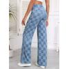 imageSidefeel Womens Wide Leg Jeans High Waisted Stretchy Straight Leg Checkered Loose Denim PantsIceland Blue