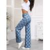 imageSidefeel Womens Wide Leg Jeans High Waisted Stretchy Straight Leg Checkered Loose Denim PantsLight Blue