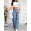imageSidefeel Womens Wide Leg Jeans High Waisted Stretchy Straight Leg Checkered Loose Denim PantsLight Blue