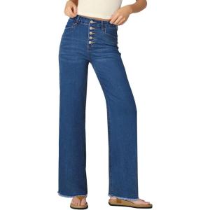 imageSidefeel Womens Jeans High Waisted Straight Leg Stretchy Jeans Trendy Button Fly Raw Hem Wide Leg Denim PantsBluing
