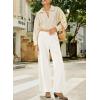 imageSidefeel Womens Corduroy Pants Casual High Waisted Baggy Wide Leg Elastic Waist Loose Trousers with PocketsWhite