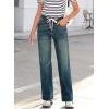 imageSidefeel Womens Wide Leg Jeans High Waisted Stretchy Straight Leg Baggy Drawstring Zimbaplatinum Denim PantsBlue Sapphire