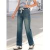 imageSidefeel Womens Wide Leg Jeans High Waisted Stretchy Straight Leg Baggy Drawstring Zimbaplatinum Denim PantsBlue Sapphire