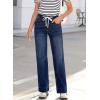 imageSidefeel Womens Wide Leg Jeans High Waisted Stretchy Straight Leg Baggy Drawstring Zimbaplatinum Denim PantsBluing