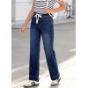imageSidefeel Womens Wide Leg Jeans High Waisted Stretchy Straight Leg Baggy Drawstring Zimbaplatinum Denim PantsBluing
