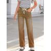 imageSidefeel Womens Wide Leg Jeans High Waisted Stretchy Straight Leg Baggy Drawstring Zimbaplatinum Denim PantsBrown
