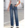 imageSidefeel Womens Wide Leg Jeans High Waisted Stretchy Straight Leg Baggy Drawstring Zimbaplatinum Denim PantsDark Blue
