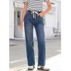 imageSidefeel Womens Wide Leg Jeans High Waisted Stretchy Straight Leg Baggy Drawstring Zimbaplatinum Denim PantsDark Blue