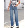 imageSidefeel Womens Wide Leg Jeans High Waisted Stretchy Straight Leg Baggy Drawstring Zimbaplatinum Denim PantsLight Blue