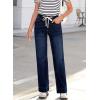 imageSidefeel Womens Wide Leg Jeans High Waisted Stretchy Straight Leg Baggy Drawstring Zimbaplatinum Denim PantsNavy Blue
