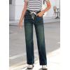 imageSidefeel Womens Wide Leg Jeans High Waisted Stretchy Straight Leg Baggy Drawstring Zimbaplatinum Denim PantsReal Teal