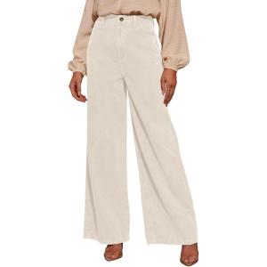 imageSidefeel Womens Corduroy Pants Casual High Waisted Baggy Wide Leg Elastic Waist Loose Trousers with PocketsApricot