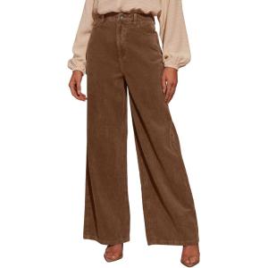 imageSidefeel Womens Corduroy Pants Casual High Waisted Baggy Wide Leg Elastic Waist Loose Trousers with PocketsCoffee