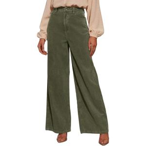 imageSidefeel Womens Corduroy Pants Casual High Waisted Baggy Wide Leg Elastic Waist Loose Trousers with PocketsGreen