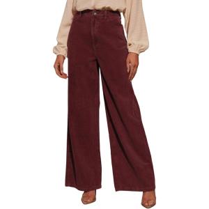 imageSidefeel Womens Corduroy Pants Casual High Waisted Baggy Wide Leg Elastic Waist Loose Trousers with PocketsRacing Red