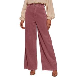 imageSidefeel Womens Corduroy Pants Casual High Waisted Baggy Wide Leg Elastic Waist Loose Trousers with PocketsViolet