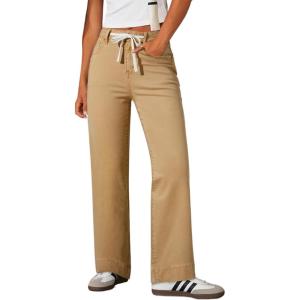 imageSidefeel Womens Wide Leg Jeans High Waisted Stretchy Straight Leg Baggy Drawstring Zimbaplatinum Denim PantsKhaki