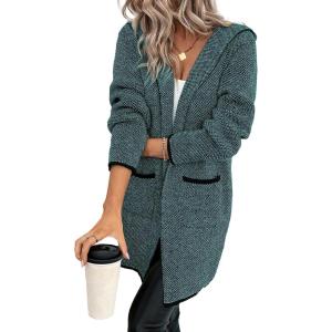 imageSidefeel Womens 2025 Fall Outfits Long Sleeve Open Front Contrast Cardigan Sweaters Oversized Chunky Hooded Sweaters CoatPeacock Blue