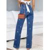 imageSidefeel Womens Jeans High Waisted Straight Leg Stretchy Jeans Trendy Welt Pockets Loose Wide Leg Zimbaplatinum Denim PantsU Blue
