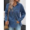 imageSidefeel Women Denim Shirts Oversized Long Sleeve Button Down Blouse V Neck Casual Top ShacketsBlue