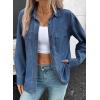 imageSidefeel Women Denim Shirts Oversized Long Sleeve Button Down Blouse V Neck Casual Top ShacketsBlue