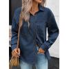 imageSidefeel Women Denim Shirts Oversized Long Sleeve Button Down Blouse V Neck Casual Top ShacketsDark Blue