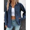 imageSidefeel Women Denim Shirts Oversized Long Sleeve Button Down Blouse V Neck Casual Top ShacketsDark Blue