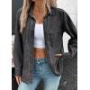 imageSidefeel Women Denim Shirts Oversized Long Sleeve Button Down Blouse V Neck Casual Top ShacketsGray