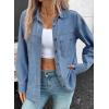 imageSidefeel Women Denim Shirts Oversized Long Sleeve Button Down Blouse V Neck Casual Top ShacketsLight Blue