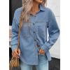 imageSidefeel Women Denim Shirts Oversized Long Sleeve Button Down Blouse V Neck Casual Top ShacketsLight Blue