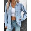 imageSidefeel Women Denim Shirts Oversized Long Sleeve Button Down Blouse V Neck Casual Top ShacketsSky Blue
