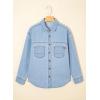 imageSidefeel Women Denim Shirts Oversized Long Sleeve Button Down Blouse V Neck Casual Top ShacketsSky Blue