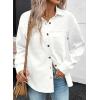 imageSidefeel Women Denim Shirts Oversized Long Sleeve Button Down Blouse V Neck Casual Top ShacketsWhite