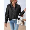 imageSidefeel Womens Denim Shirt Button Down Long Sleeve Ruffled Edge Jean Blouses TopsBlack