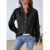 imageSidefeel Womens Denim Shirt Button Down Long Sleeve Ruffled Edge Jean Blouses TopsBlack