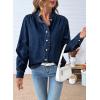 imageSidefeel Womens Denim Shirt Button Down Long Sleeve Ruffled Edge Jean Blouses TopsBluing