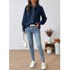 imageSidefeel Womens Denim Shirt Button Down Long Sleeve Ruffled Edge Jean Blouses TopsBluing