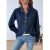 imageSidefeel Womens Denim Shirt Button Down Long Sleeve Ruffled Edge Jean Blouses TopsBluing