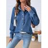 imageSidefeel Womens Denim Shirt Button Down Long Sleeve Ruffled Edge Jean Blouses TopsDark Blue