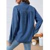imageSidefeel Womens Denim Shirt Button Down Long Sleeve Ruffled Edge Jean Blouses TopsDark Blue
