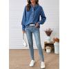 imageSidefeel Womens Denim Shirt Button Down Long Sleeve Ruffled Edge Jean Blouses TopsDark Blue