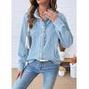 imageSidefeel Womens Denim Shirt Button Down Long Sleeve Ruffled Edge Jean Blouses TopsIceland Blue