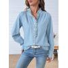imageSidefeel Womens Denim Shirt Button Down Long Sleeve Ruffled Edge Jean Blouses TopsIceland Blue