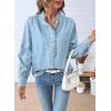 imageSidefeel Womens Denim Shirt Button Down Long Sleeve Ruffled Edge Jean Blouses TopsIceland Blue