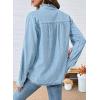 imageSidefeel Womens Denim Shirt Button Down Long Sleeve Ruffled Edge Jean Blouses TopsIceland Blue