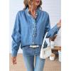 imageSidefeel Womens Denim Shirt Button Down Long Sleeve Ruffled Edge Jean Blouses TopsLight Blue