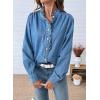 imageSidefeel Womens Denim Shirt Button Down Long Sleeve Ruffled Edge Jean Blouses TopsLight Blue
