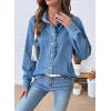 imageSidefeel Womens Denim Shirt Button Down Long Sleeve Ruffled Edge Jean Blouses TopsLight Blue