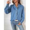 imageSidefeel Womens Denim Shirt Button Down Long Sleeve Ruffled Edge Jean Blouses TopsLight Blue